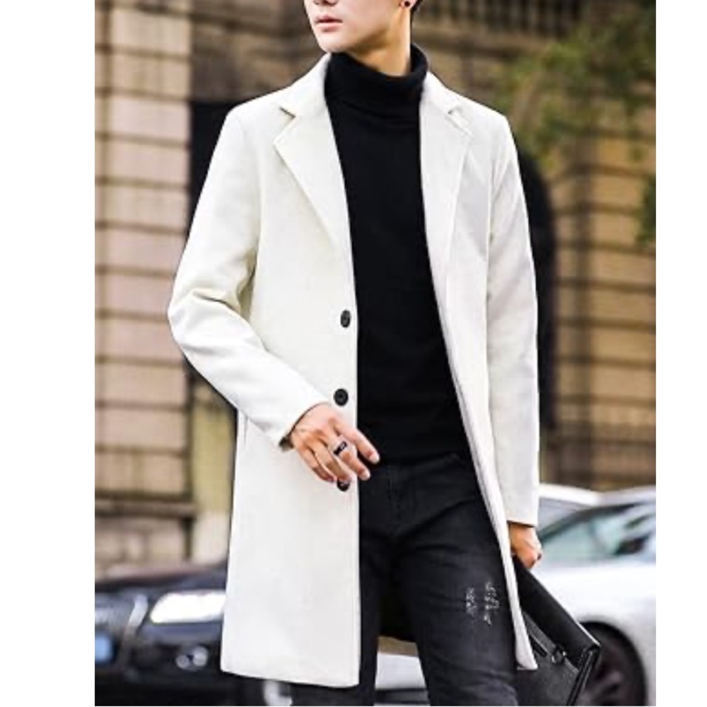 Springrain Men’s Wool Blend Pea Coat Slim Fit Single Breasted Overcoat *Spot*